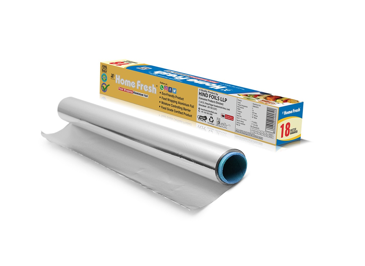 HomeFresh Silver Aluminium Foil for Food Packing 18m with 11 Micron Thickness | Keeps Food Warm and Hygienic | Ideal for Storing, Packing, Wrapping, and Serving