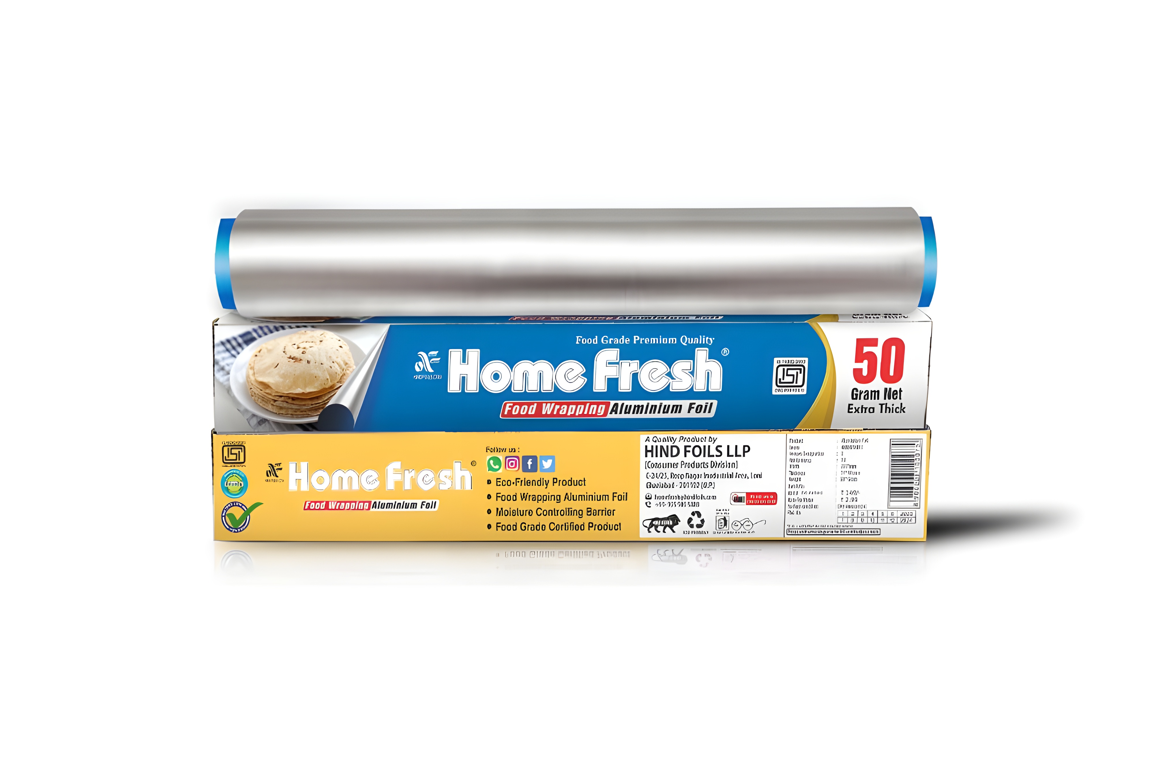 HomeFresh Silver Aluminium Foil for Food Packing 50Gram with 11 Micron Thickness | Keeps Food Warm and Hygienic | Ideal for Storing, Packing, Wrapping, and Serving