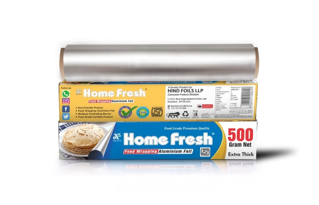 HomeFresh Silver Aluminium Foil for Food Packing 500Gram with 11 Micron Thickness | Keeps Food Warm and Hygienic | Ideal for Storing, Packing, Wrapping, and Serving