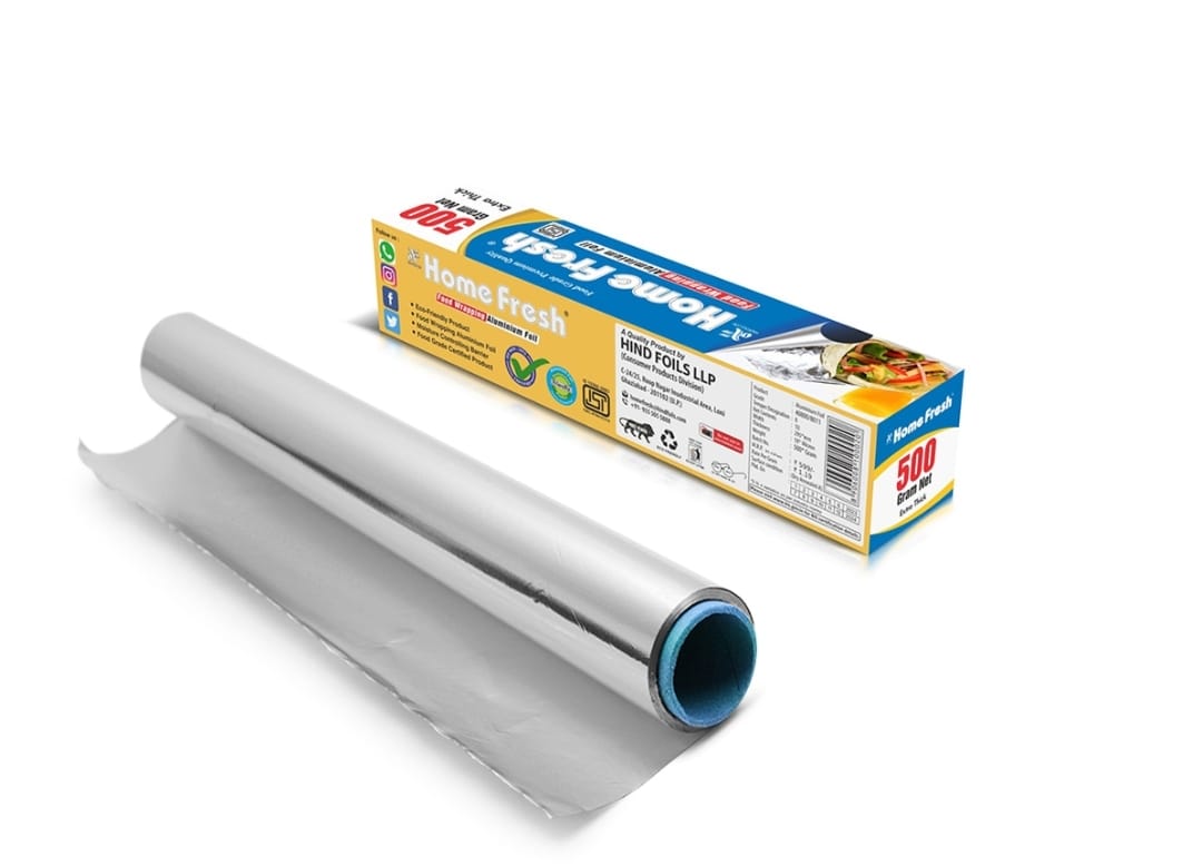 HomeFresh Silver Aluminium Foil for Food Packing 500Gram with 11 Micron Thickness | Keeps Food Warm and Hygienic | Ideal for Storing, Packing, Wrapping, and Serving