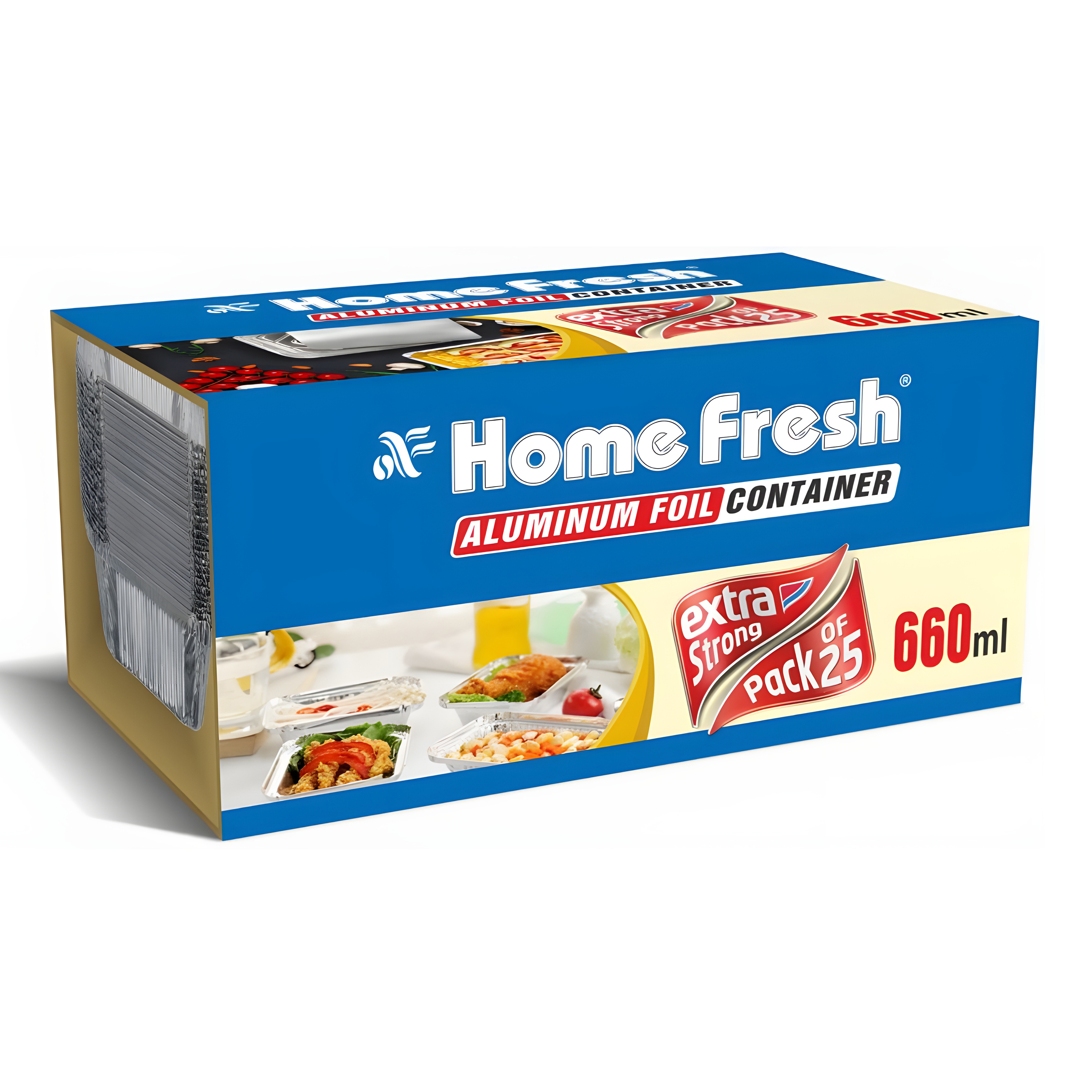 HomeFresh Food Storage Disposable Aluminium Foil Containers with Lid For Takeaway Fast Food Packaging (660 ml) - Pack of 25