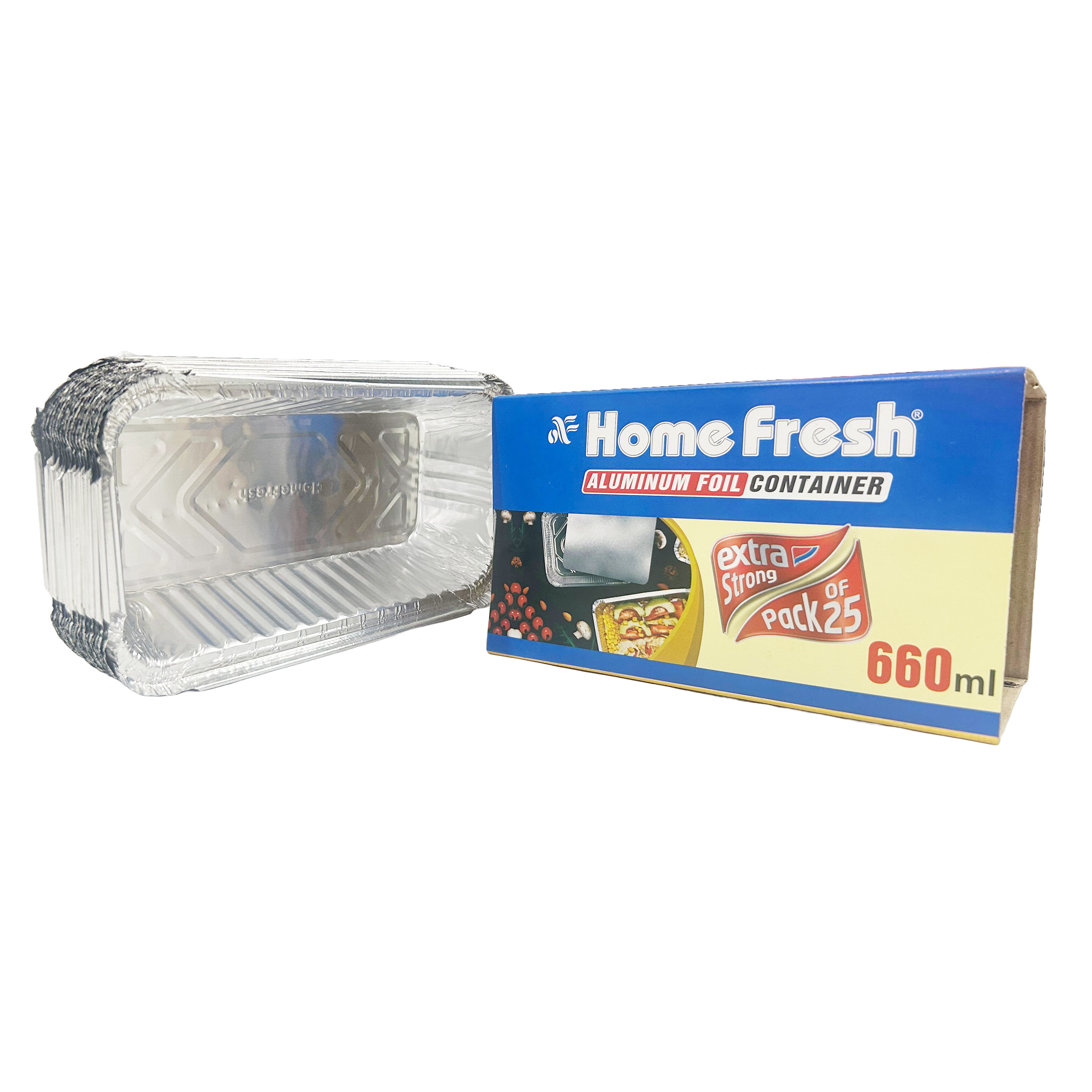 HomeFresh Food Storage Disposable Aluminium Foil Containers with Lid For Takeaway Fast Food Packaging (660 ml) - Pack of 25