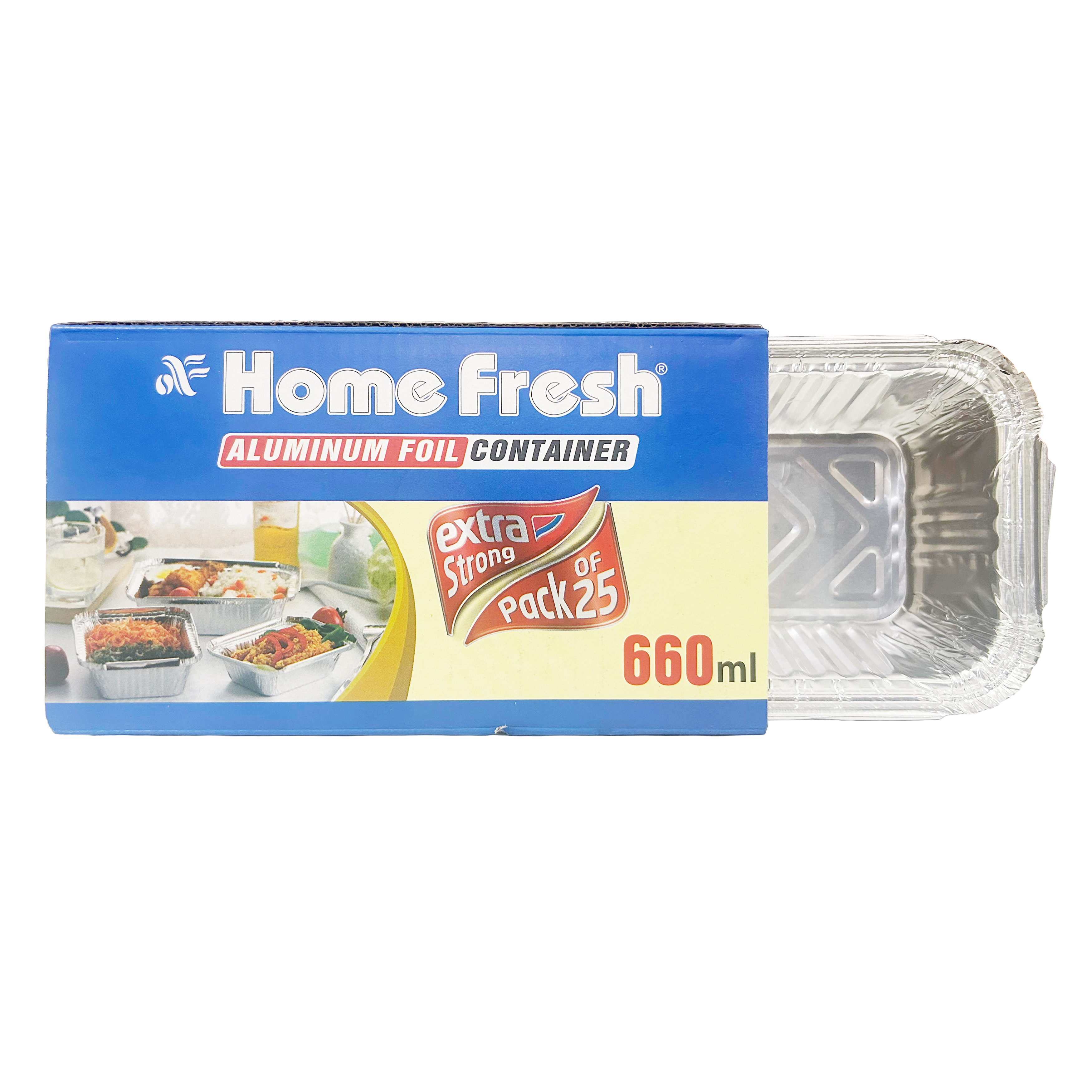 HomeFresh Food Storage Disposable Aluminium Foil Containers with Lid For Takeaway Fast Food Packaging (660 ml) - Pack of 25