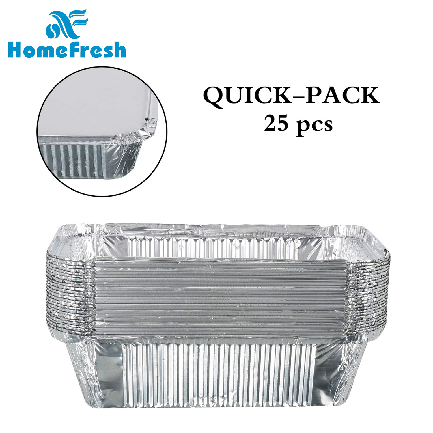 HomeFresh Food Storage Disposable Aluminium Foil Containers with Lid For Takeaway Fast Food Packaging (660 ml) - Pack of 25