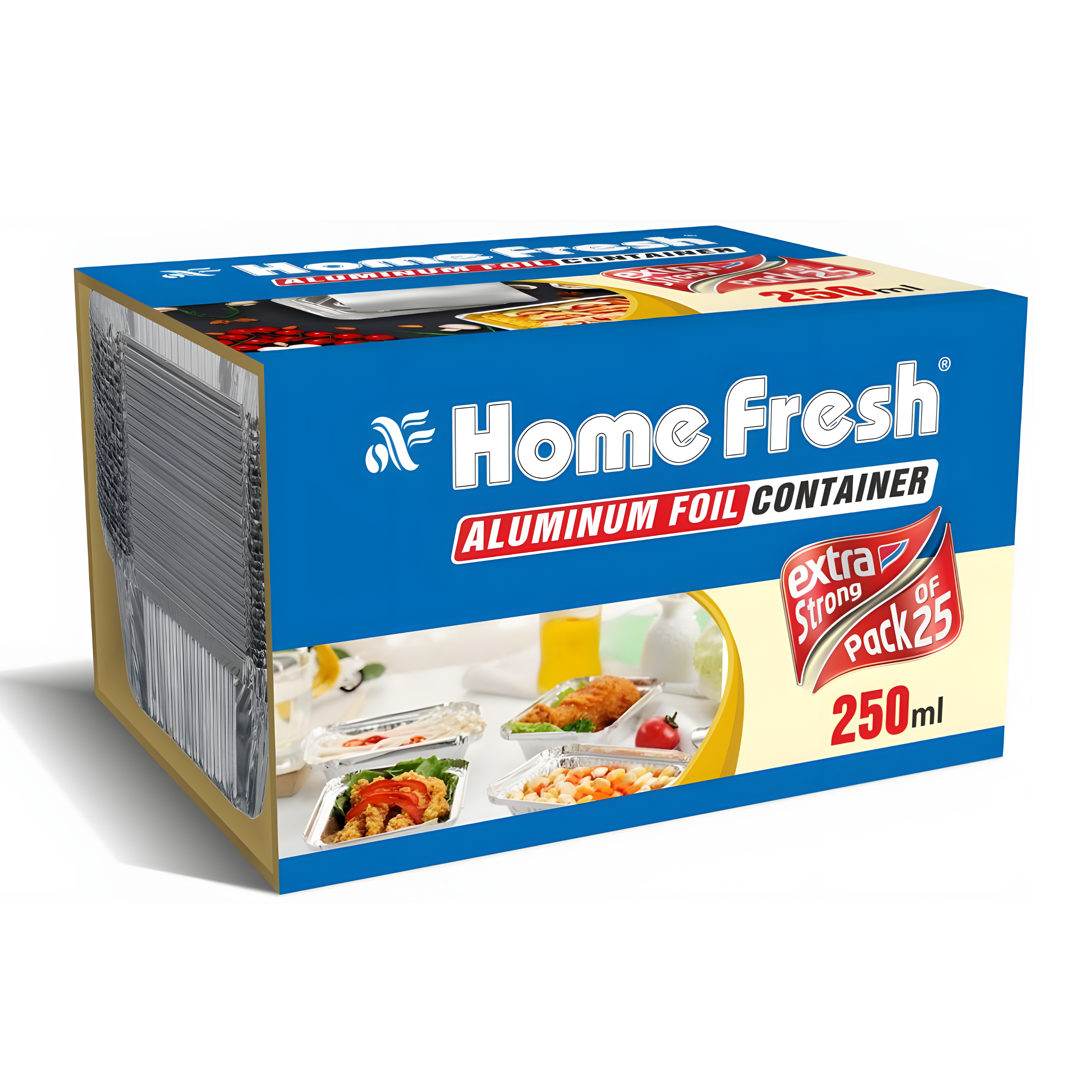 HomeFresh Food Storage Disposable Aluminium Foil Containers with Lid For Takeaway Fast Food Packaging (250 ml) - Pack of 25