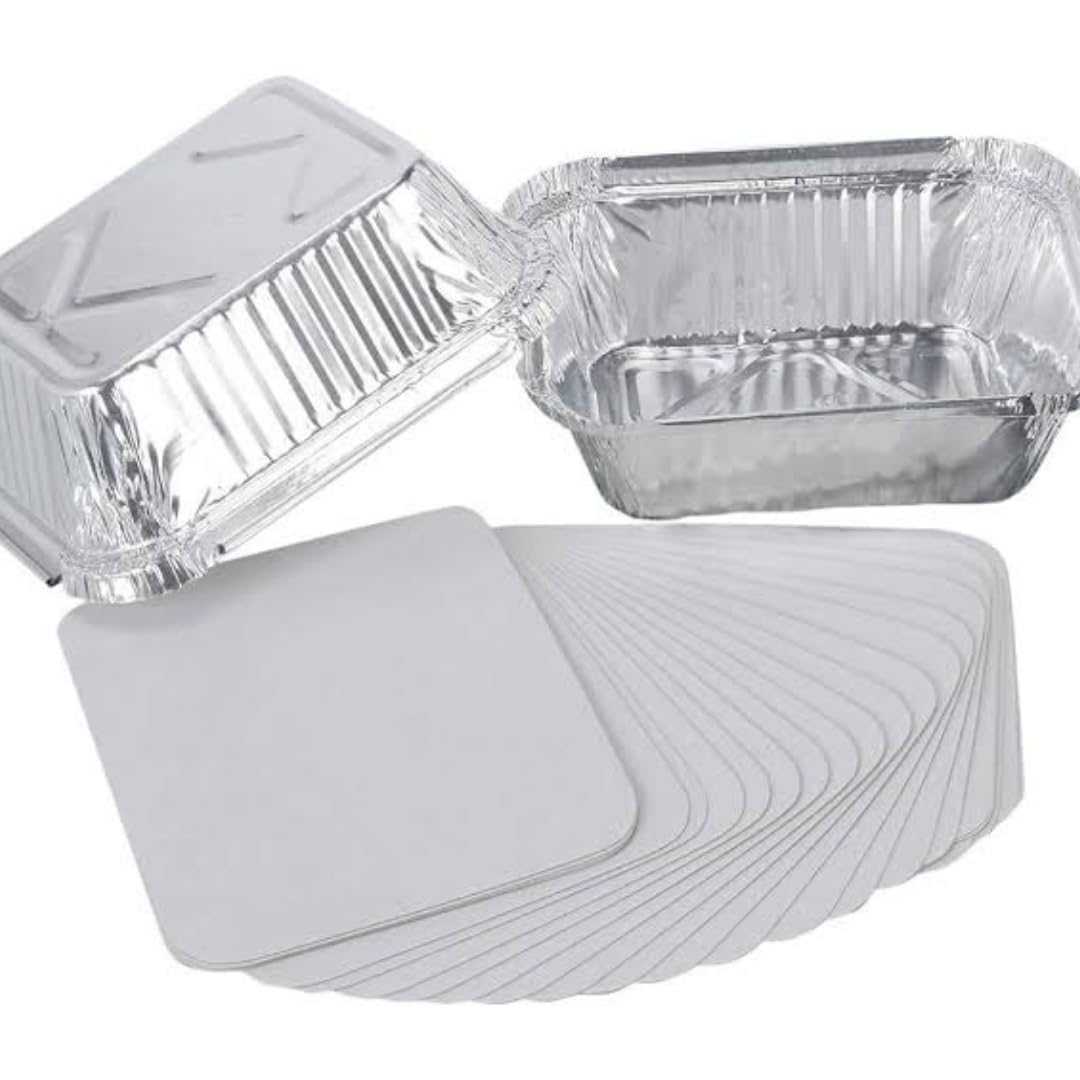 HomeFresh Food Storage Disposable Aluminium Foil Containers with Lid For Takeaway Fast Food Packaging (250 ml) - Pack of 25