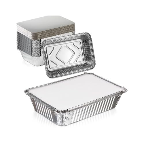 HomeFresh Food Storage Disposable Aluminium Foil Containers with Lid For Takeaway Fast Food Packaging (750 ml) - Pack of 25