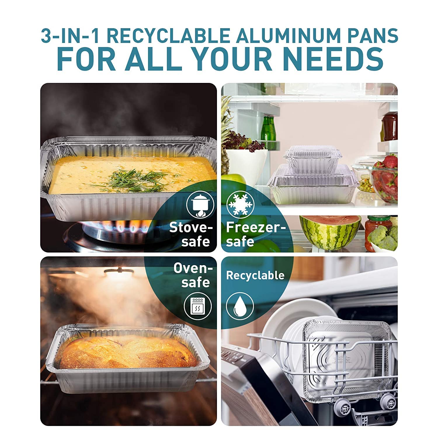 HomeFresh Food Storage Disposable Aluminium Foil Containers with Lid For Takeaway Fast Food Packaging (750 ml) - Pack of 25