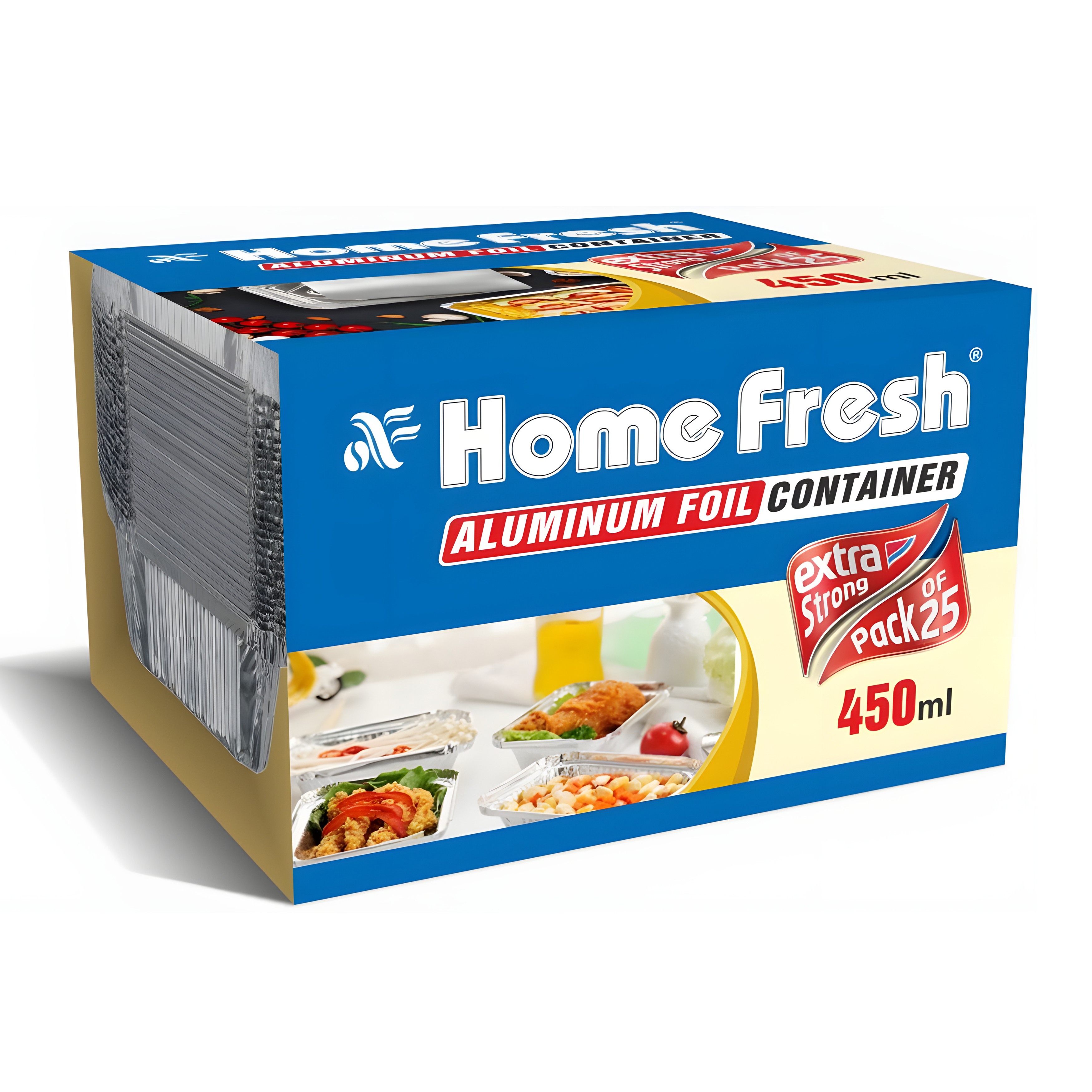 HomeFresh Food Storage Disposable Aluminium Foil Containers with Lid For Takeaway Fast Food Packaging (450 ml) - Pack of 25