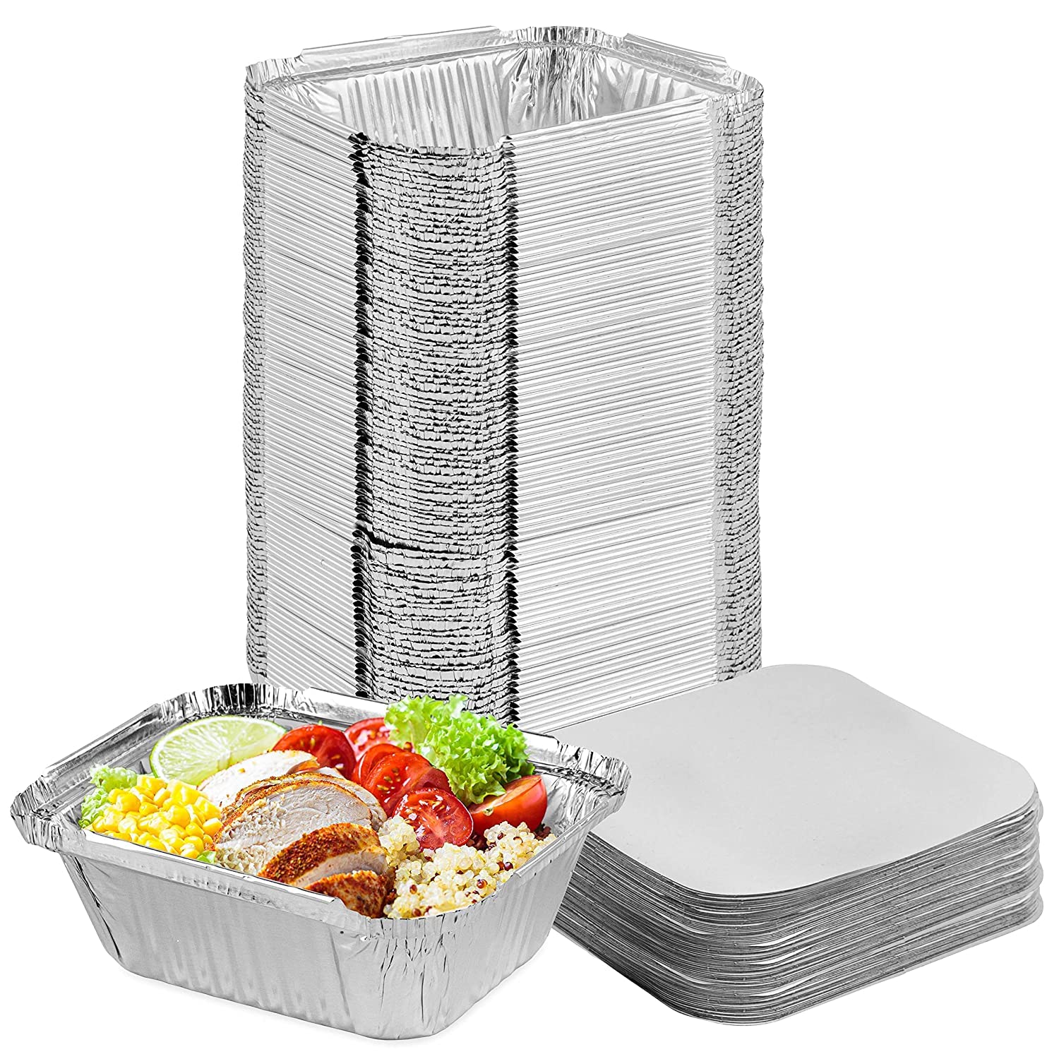 HomeFresh Food Storage Disposable Aluminium Foil Containers with Lid For Takeaway Fast Food Packaging (450 ml) - Pack of 25