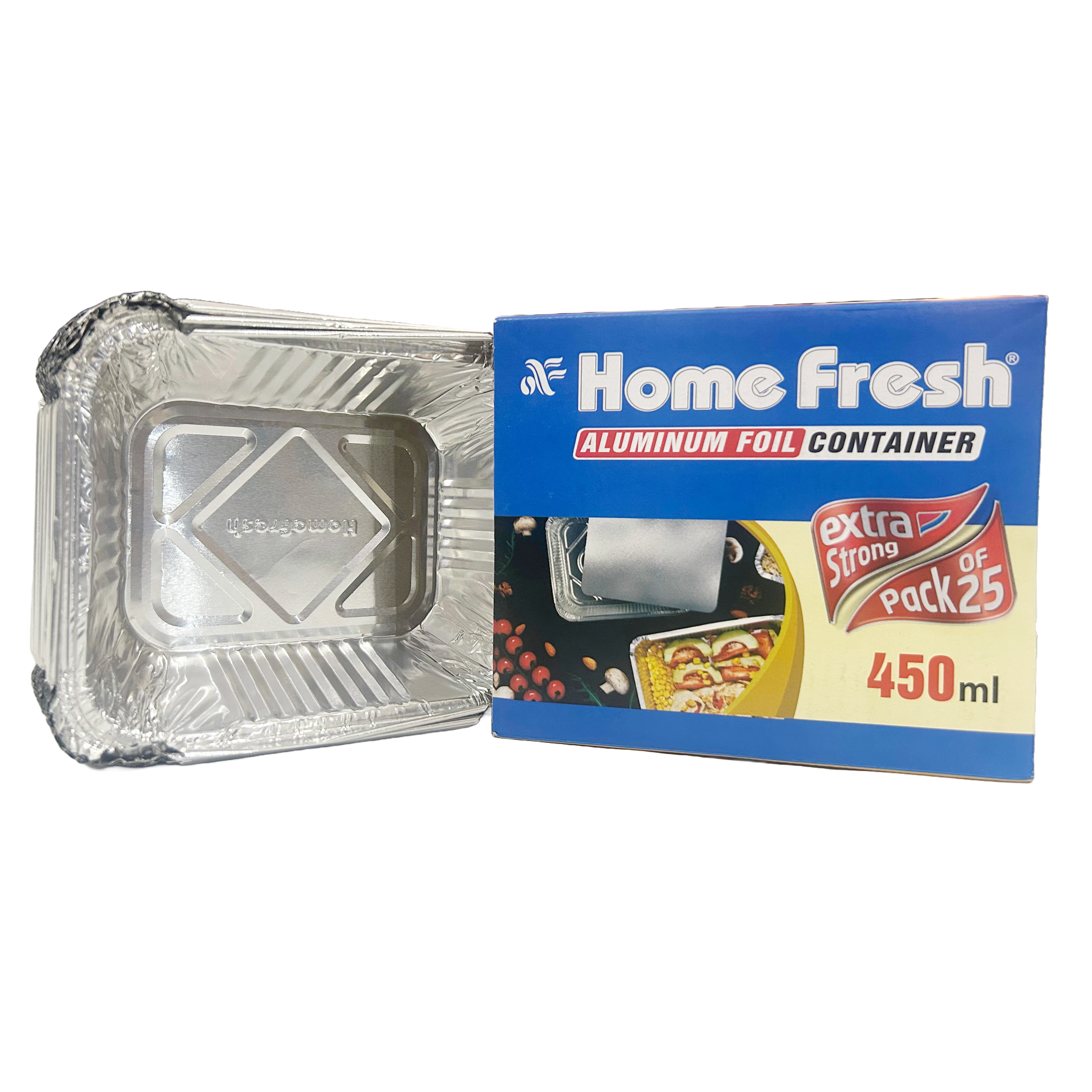 HomeFresh Food Storage Disposable Aluminium Foil Containers with Lid For Takeaway Fast Food Packaging (450 ml) - Pack of 25