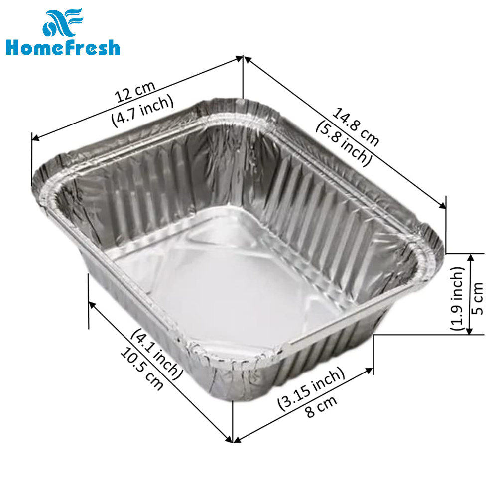 HomeFresh Food Storage Disposable Aluminium Foil Containers with Lid For Takeaway Fast Food Packaging (450 ml) - Pack of 25