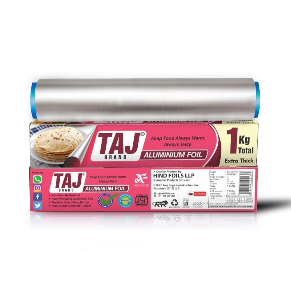 Taj Brand 1KG Total 18 Micron Perfect for Packing, Wrapping & Cooking Food Aluminium Foil