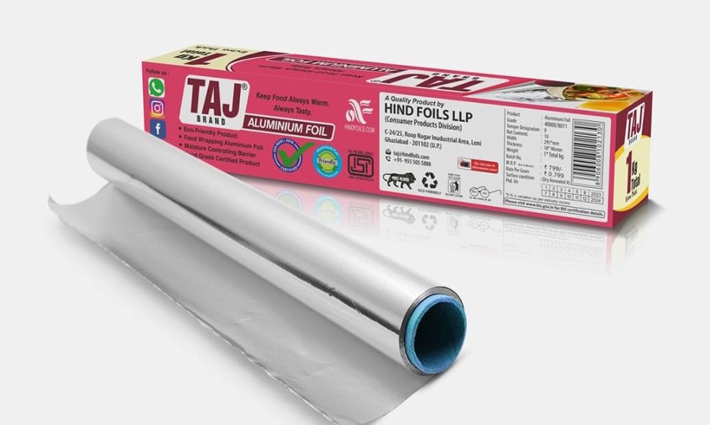 Taj Brand 1KG Total 18 Micron Perfect for Packing, Wrapping & Cooking Food Aluminium Foil