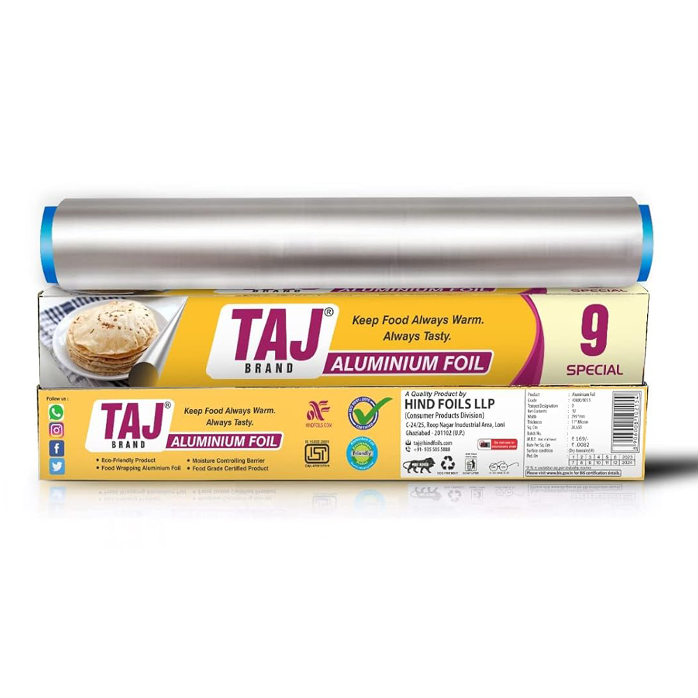Taj Brand Aluminium Foil - Special 9 (11 Microns) Food Packing, Wrap
