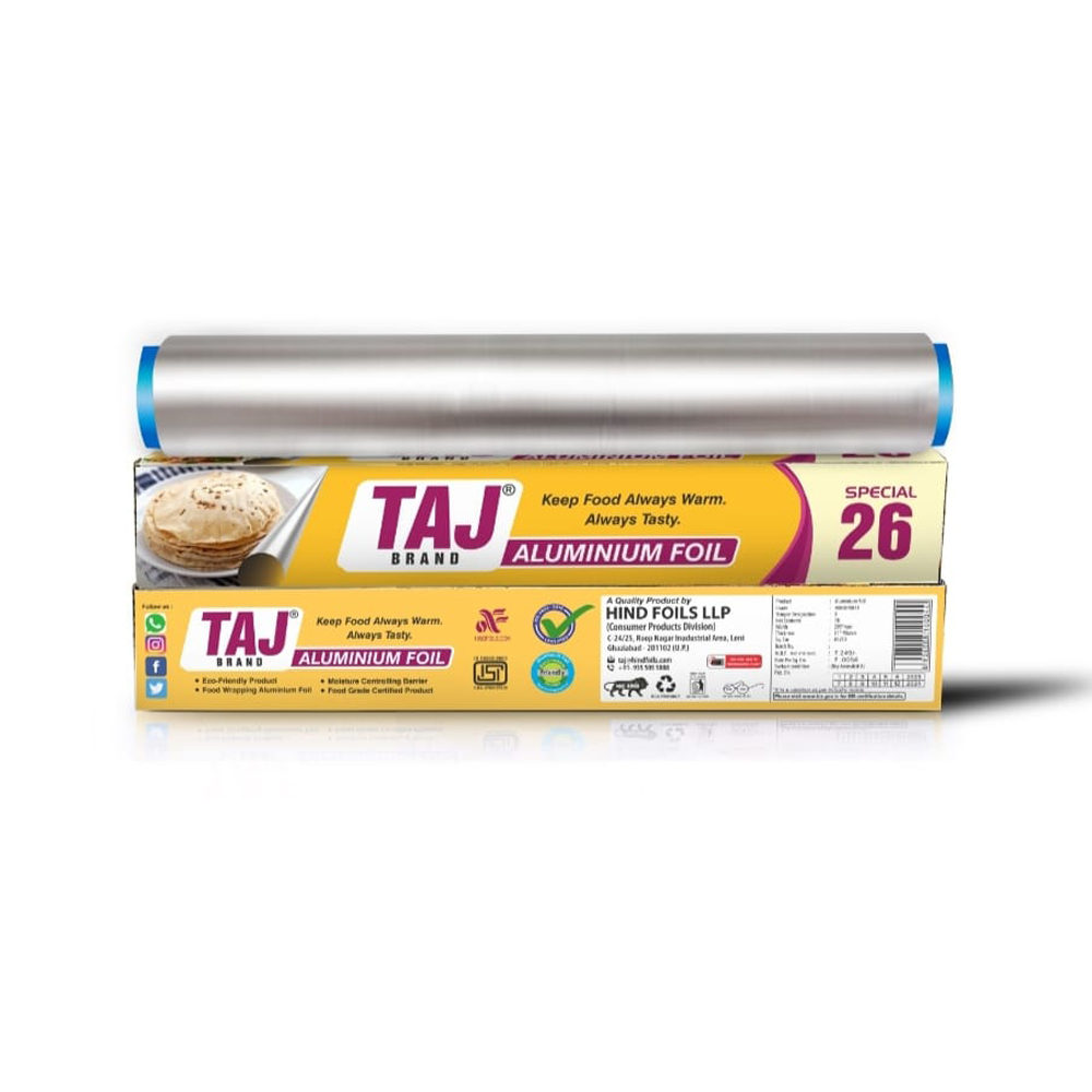 Taj Brand Aluminium Foil - Special 26 (11 Microns) Food Packing, Wrap