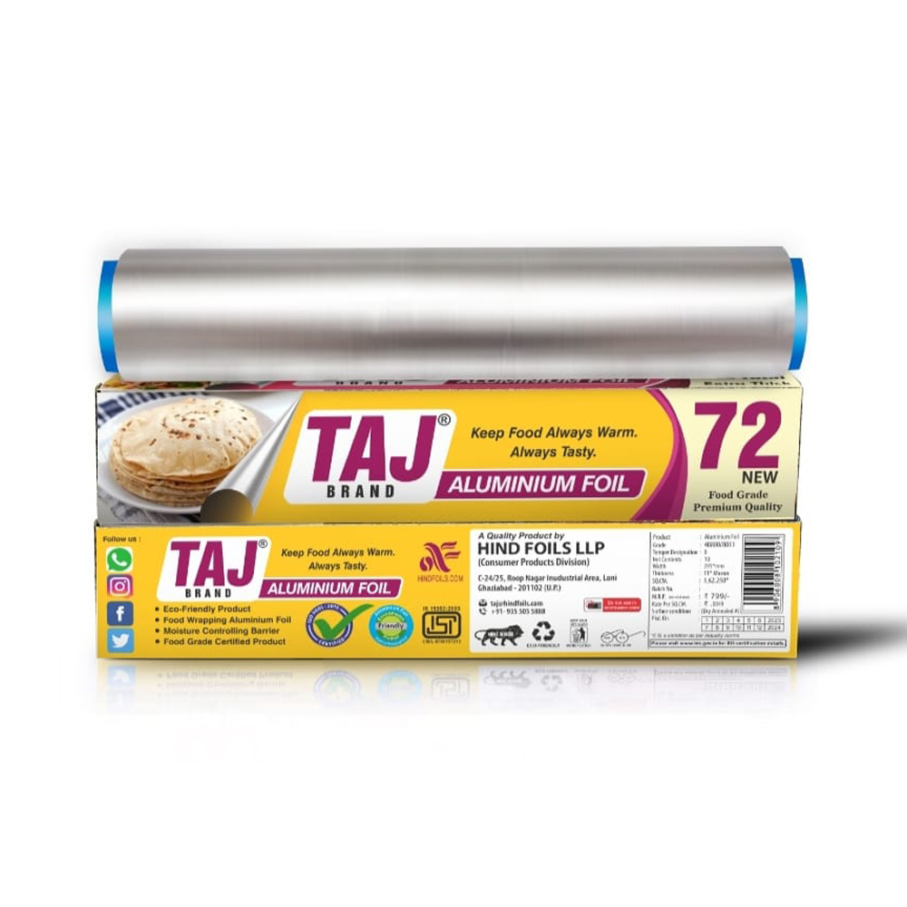 Taj Brand Aluminium Foil - 72 New (11 Microns) Food Packing, Wrap