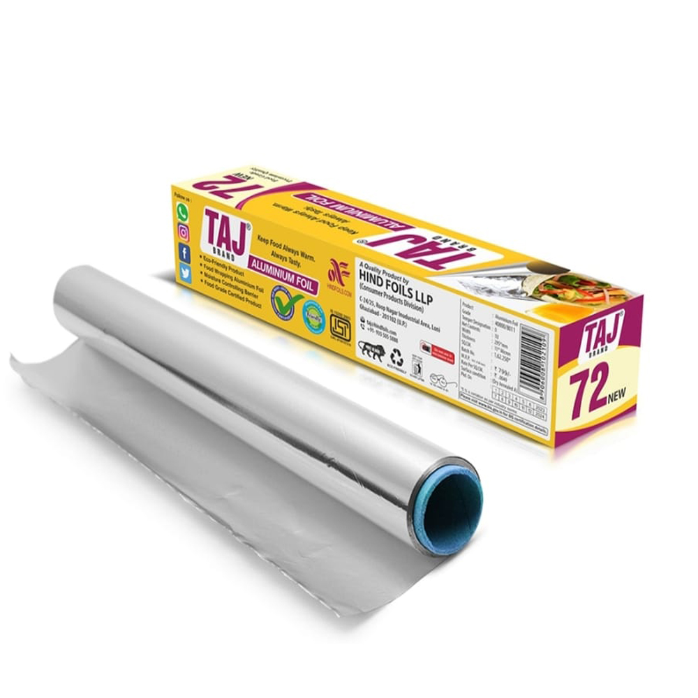 Taj Brand Aluminium Foil - 72 New (11 Microns) Food Packing, Wrap
