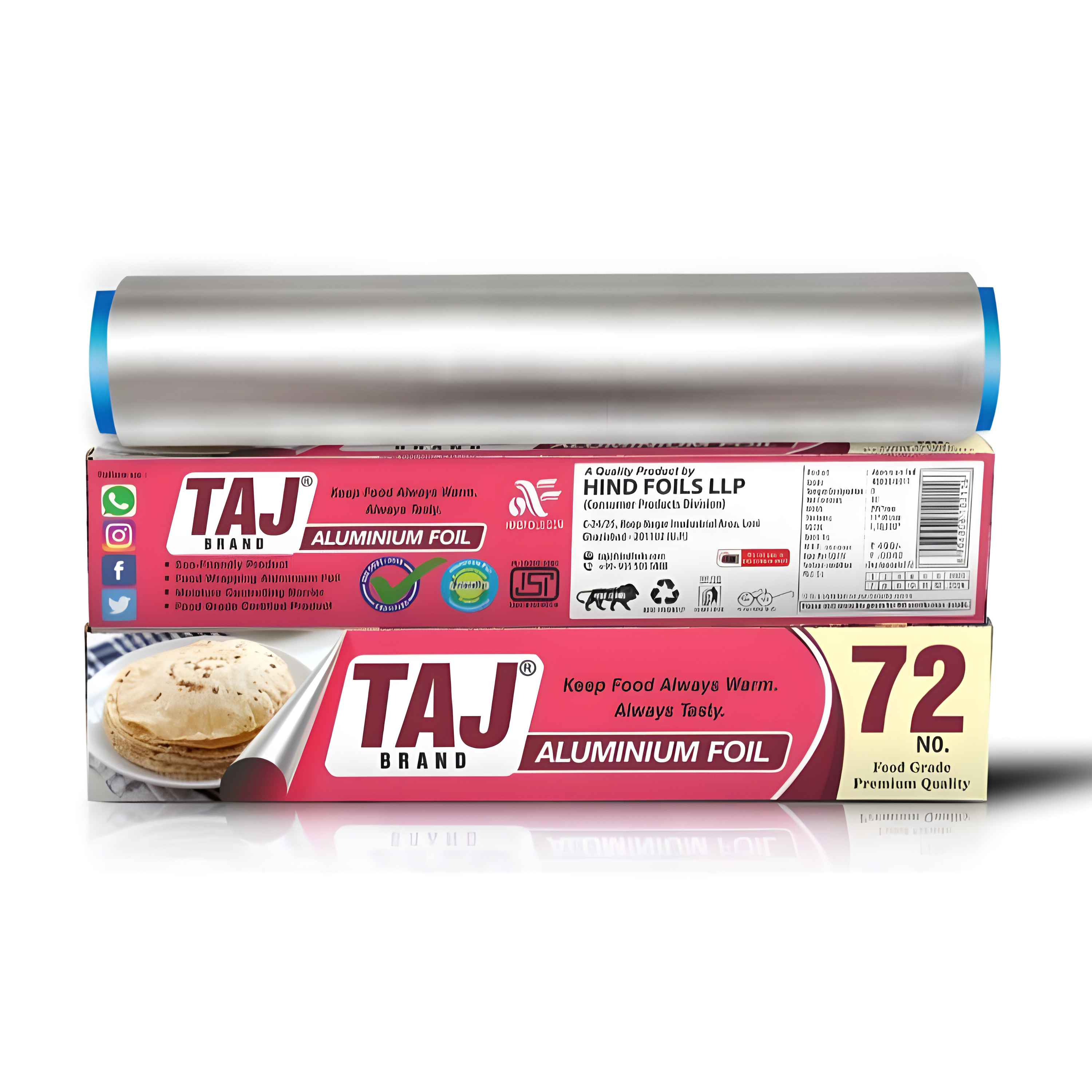Taj Brand Aluminium Foil - 72 No (11 Microns) Food Packing, Wrap