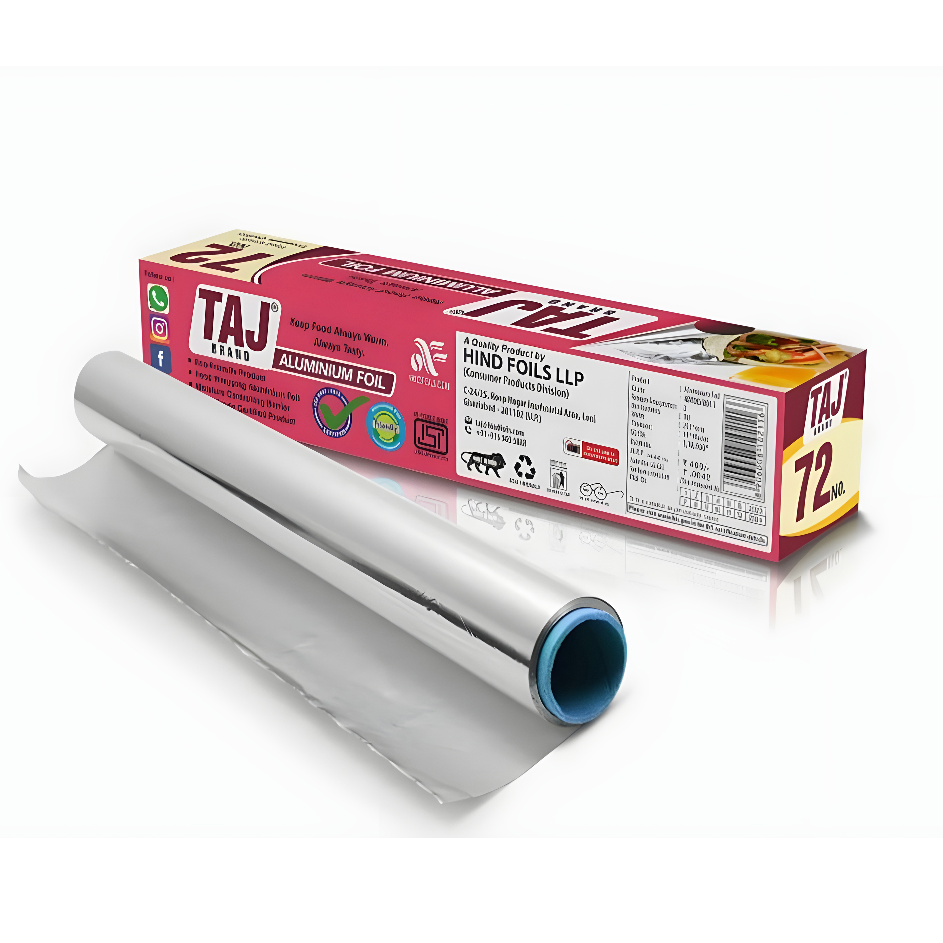 Taj Brand Aluminium Foil - 72 No (11 Microns) Food Packing, Wrap
