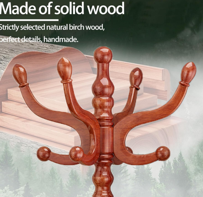 Wooden Coat Rack, Heavy Duty Coat Rack Freestanding with 11 Smooth Hooks, Coat Tree, Vintage Clothes Hanger Stand with Stable Disc Base for Bedroom, Entryway, Office-Load 180lbs (Light Brown)
