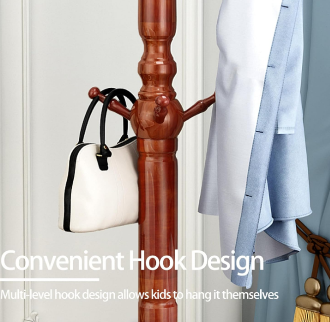 Wooden Coat Rack, Heavy Duty Coat Rack Freestanding with 11 Smooth Hooks, Coat Tree, Vintage Clothes Hanger Stand with Stable Disc Base for Bedroom, Entryway, Office-Load 180lbs (Light Brown)