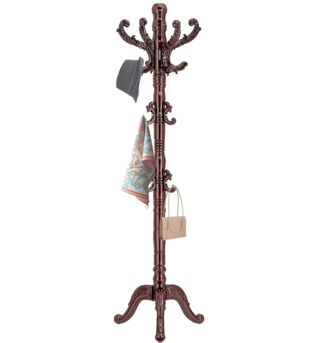 Classic Coat Rack Stand, Solid Wood Coat Rack Freestanding with 14 Hooks, Vintage Coat Racks with Sturdy Triangle Base, Natural Birch Wood Coat Tree Stand for Entryway Hallway