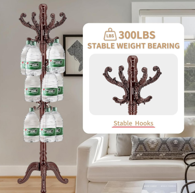 Classic Coat Rack Stand, Solid Wood Coat Rack Freestanding with 14 Hooks, Vintage Coat Racks with Sturdy Triangle Base, Natural Birch Wood Coat Tree Stand for Entryway Hallway