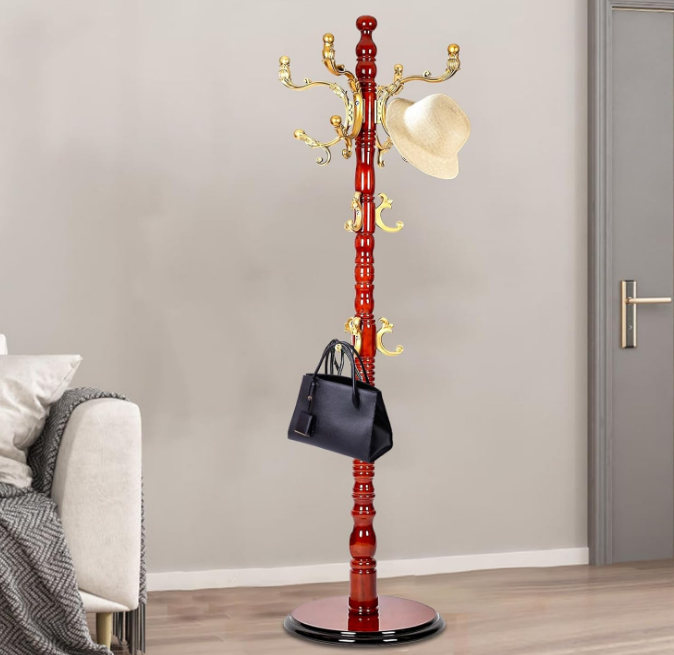 Coat Rack Stand, High-Grade Coat Racks freestanding with 14 Hooks & Stable disc Base, Easy to Assemble Coat Hanger Stand, for Entryway, Hallway, Bedroom and Office (Begonia)