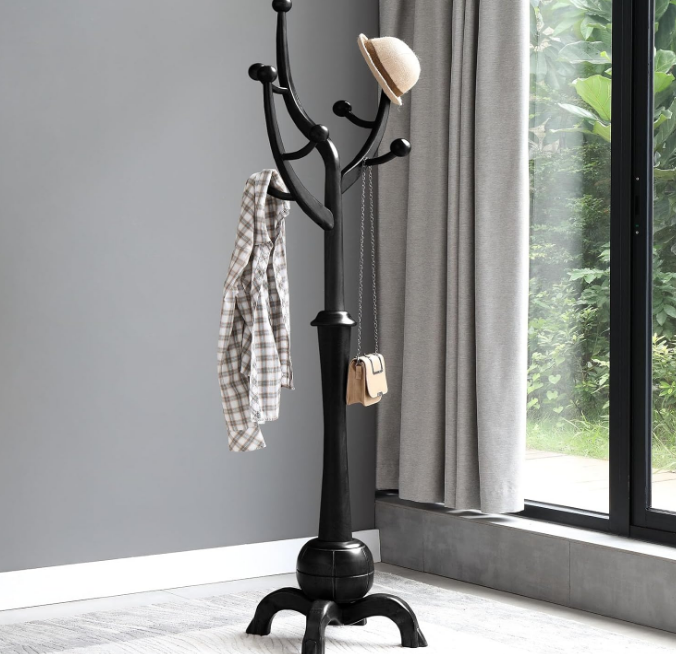 Heavy Duty Coat Rack Freestanding Wood Tree Rack with 8 Hooks, Unique Design Tree Branch-look, Premium Coat Tree Clothes Hanger Stand with Sphere Base for Entryway, Hallway, Bedroom-Load 160lbs Black