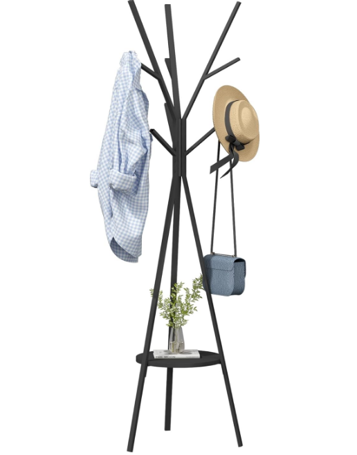 Coat Rack Hat Stand Free Standing Display Hall Tree Metal Hat Hanger Garment Storage Holder with 9 Hooks for Clothes Hats and Scarves in Black,17.72"Wx17.72"Dx70.87"H (Black)