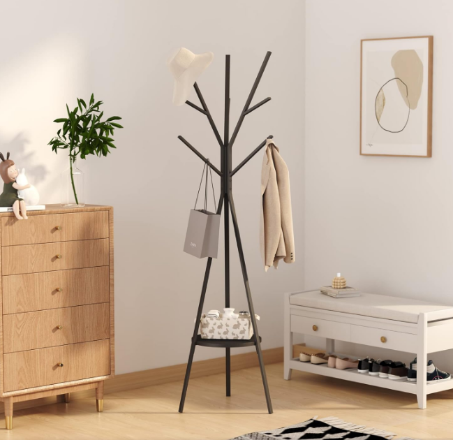 Coat Rack Hat Stand Free Standing Display Hall Tree Metal Hat Hanger Garment Storage Holder with 9 Hooks for Clothes Hats and Scarves in Black,17.72"Wx17.72"Dx70.87"H (Black)