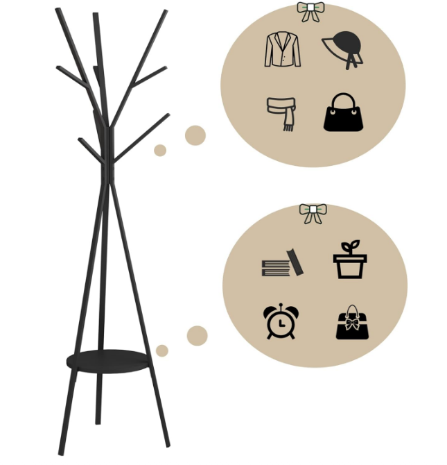Coat Rack Hat Stand Free Standing Display Hall Tree Metal Hat Hanger Garment Storage Holder with 9 Hooks for Clothes Hats and Scarves in Black,17.72"Wx17.72"Dx70.87"H (Black)
