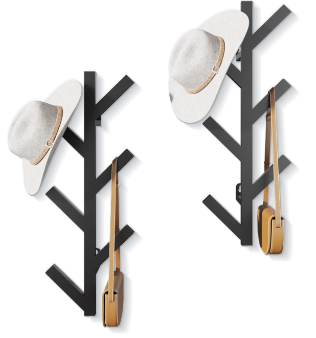2 Pack Vertical Coat Rack Wall Mounted, Metal Vertical Hat Rack for Wall, Modern Wall Coat Tree for Hats, Jackets, Bags, Entryway Bedroom (Height 16")