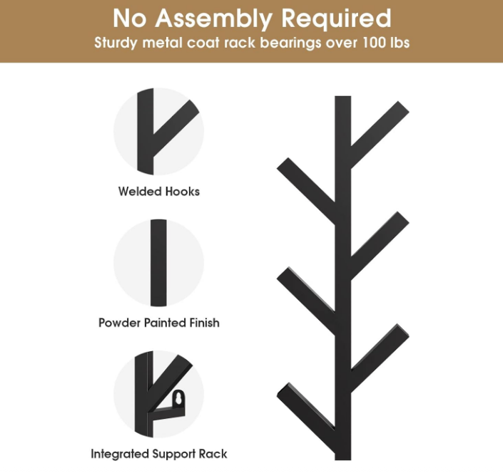 2 Pack Vertical Coat Rack Wall Mounted, Metal Vertical Hat Rack for Wall, Modern Wall Coat Tree for Hats, Jackets, Bags, Entryway Bedroom (Height 16")
