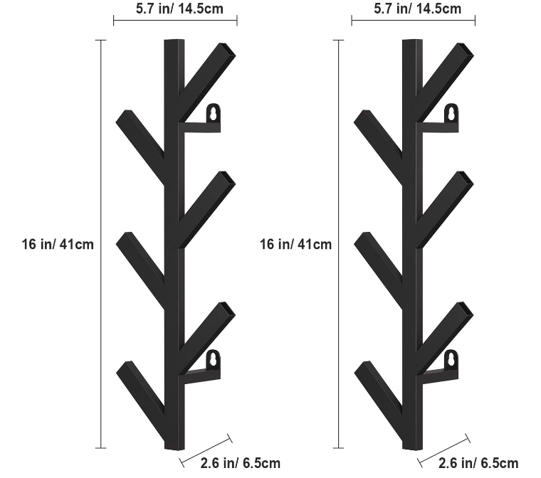 2 Pack Vertical Coat Rack Wall Mounted, Metal Vertical Hat Rack for Wall, Modern Wall Coat Tree for Hats, Jackets, Bags, Entryway Bedroom (Height 16")