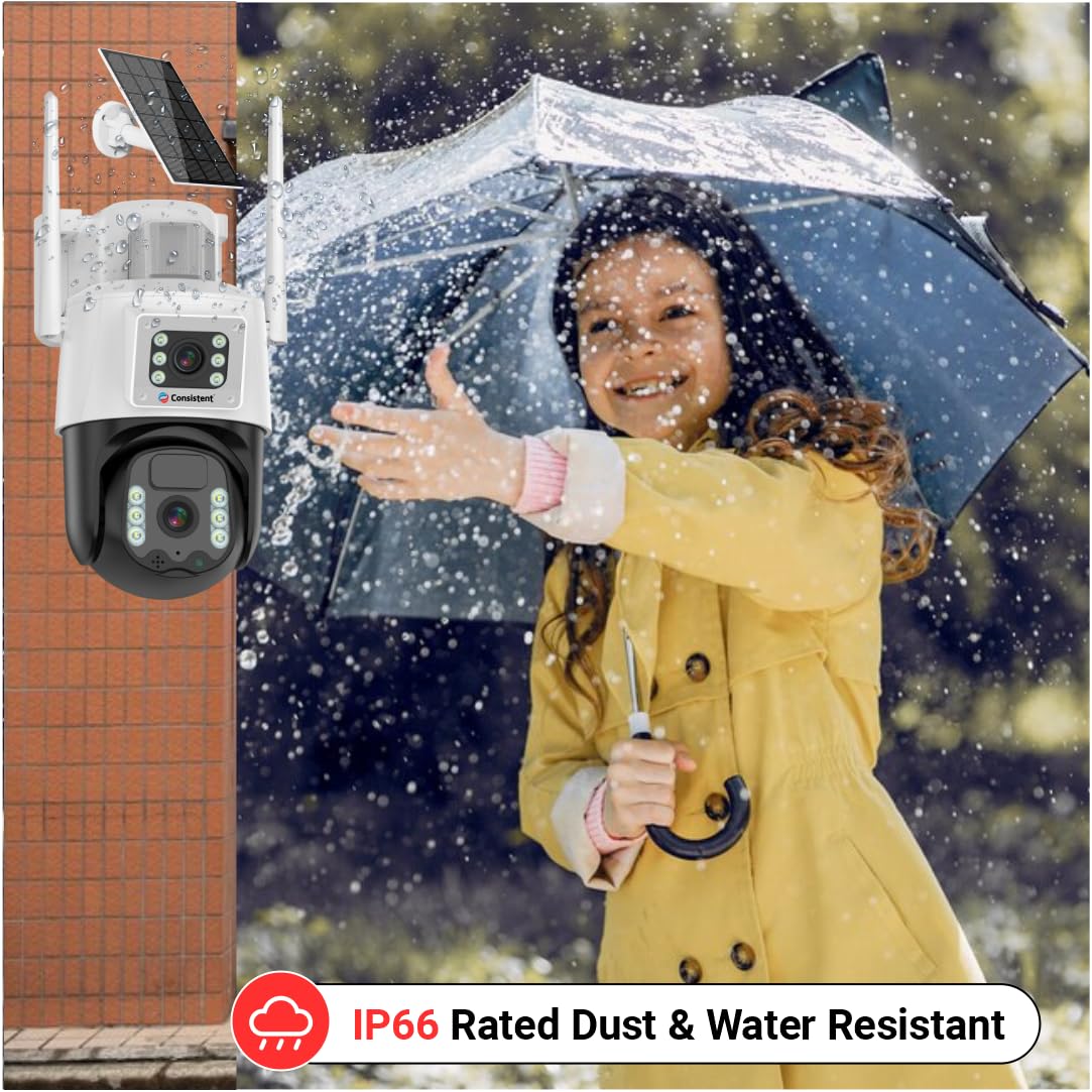 Consistent 3+3MP Solar Powered 4G Sim Based CCTV Outdoor Security Camera with 7W Solar Panel Built-in Battery | Surveillance for Agriculture | Remote Area | Construction Site | Garden