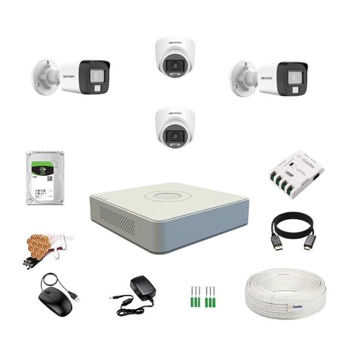 Package: Hikvision 2MP 4 Hybrid Color HD Camera Setup with Audio