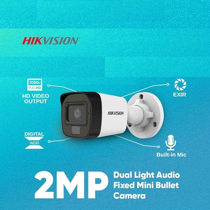 Package: Hikvision 2MP 4 Hybrid Color HD Camera Setup with Audio