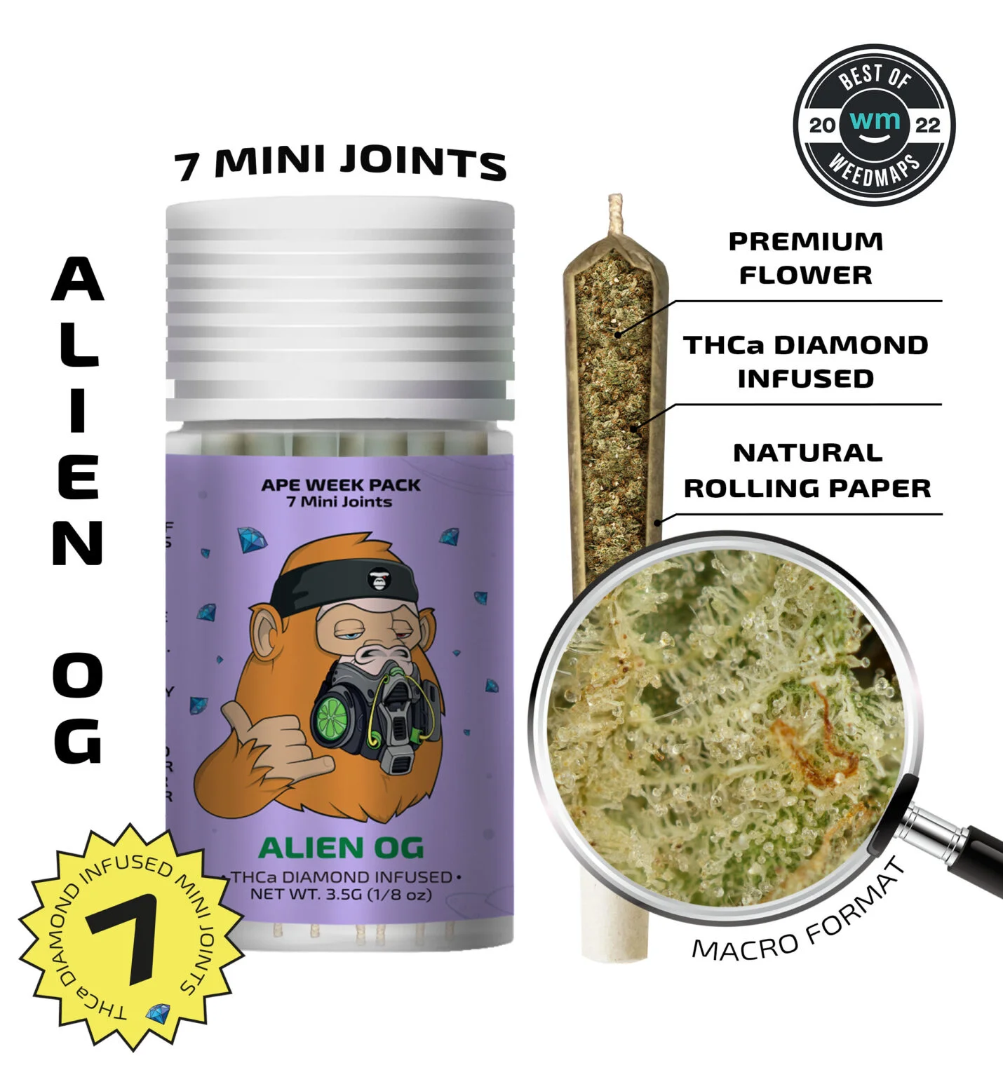 Ape Week - 7 Diamond Infused Mini Joints - Alien OG - Indica