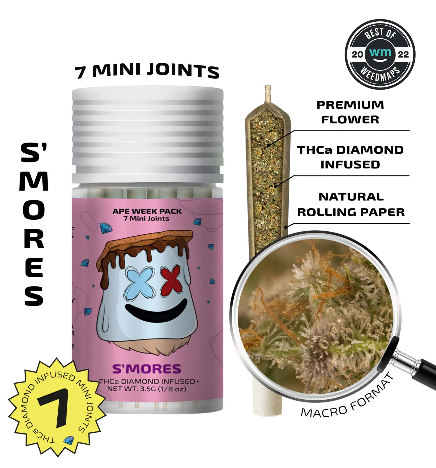 Ape Week - 7 Diamond Infused Mini Joints - S’mores - Indica