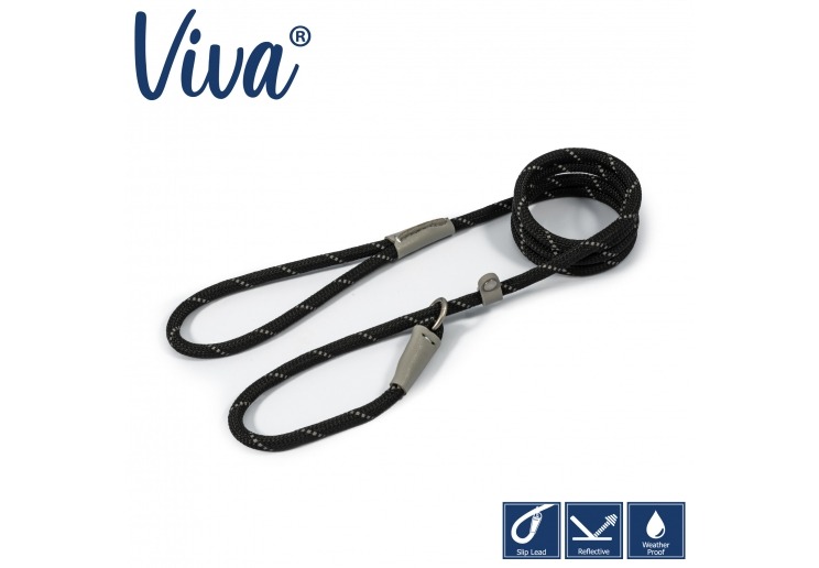 Ancol Viva Black Reflective 1.5m x 0.8mm Slip Lead Dog Leash