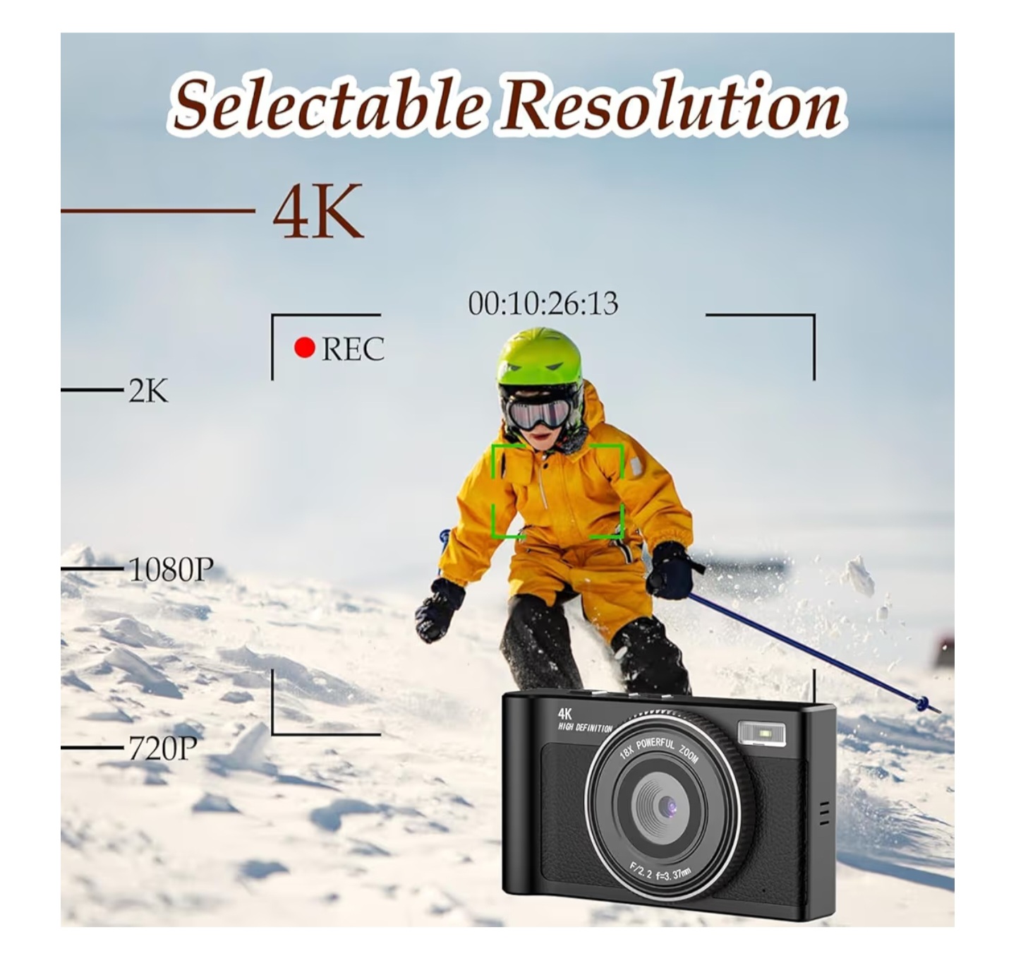 Cámara Digital Forc 4K 64MP con Zoom 18X y Anti-Shake