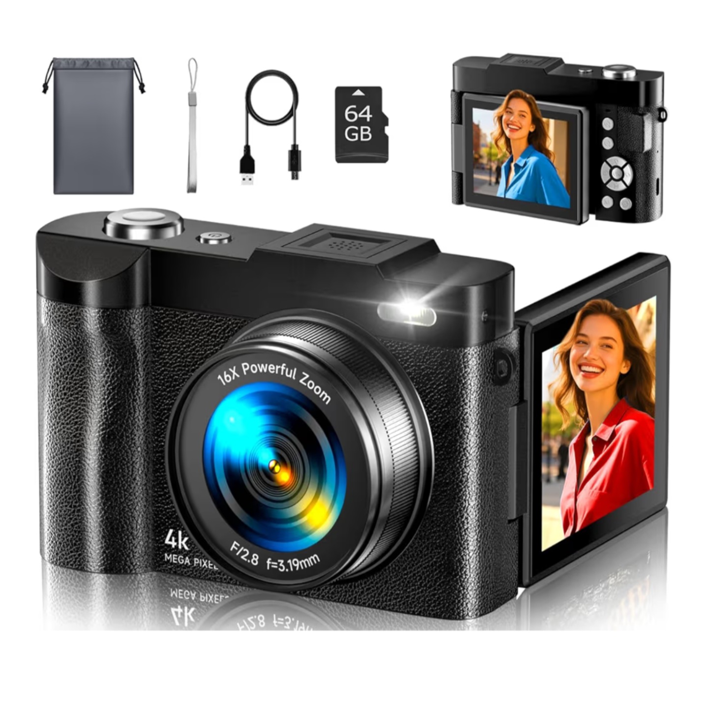 Cámara Digital 4K 50MP con Autofocus y Pantalla Giratoria 180°