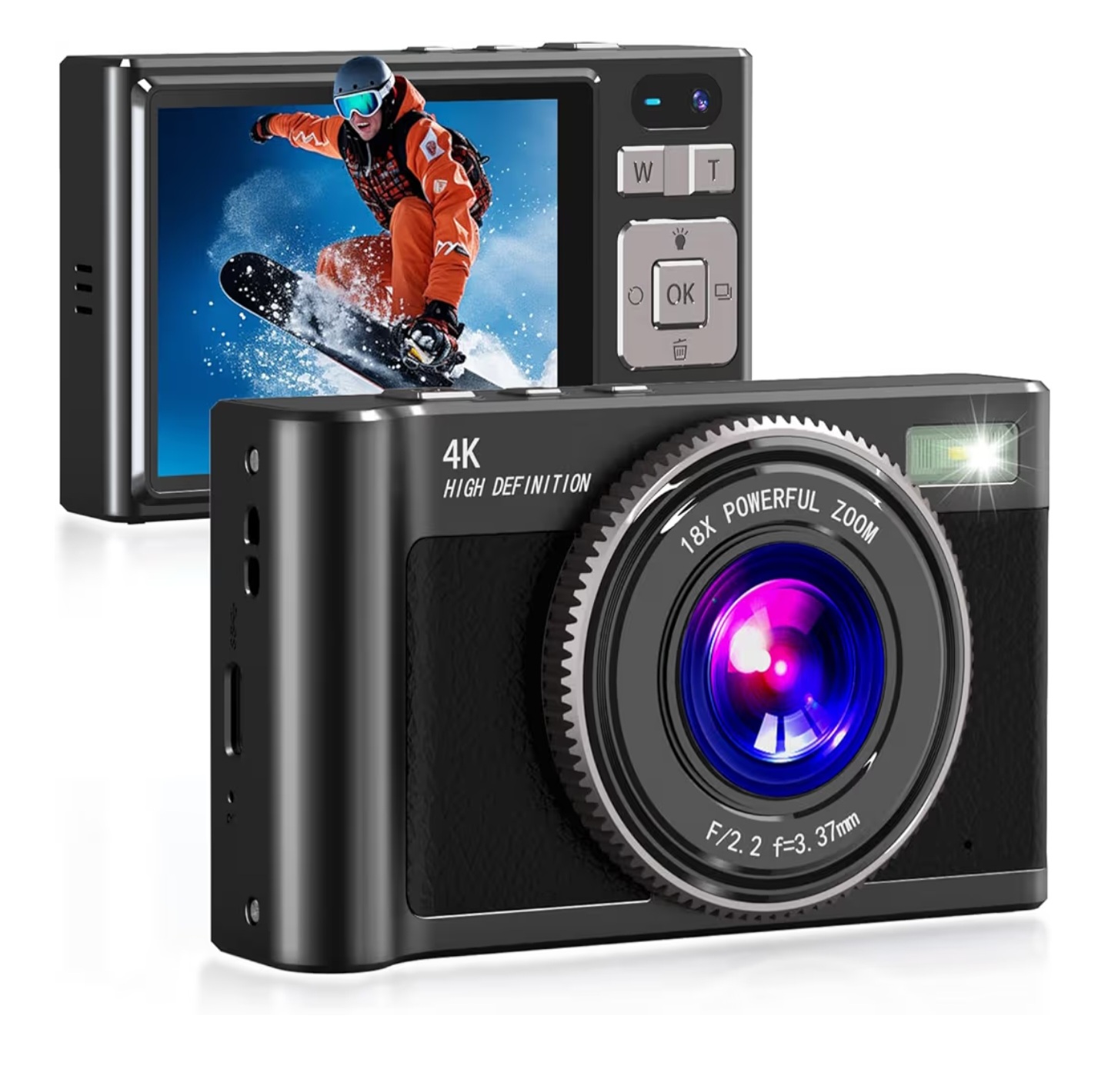 Cámara Digital Forc 4K 64MP con Zoom 18X y Anti-Shake