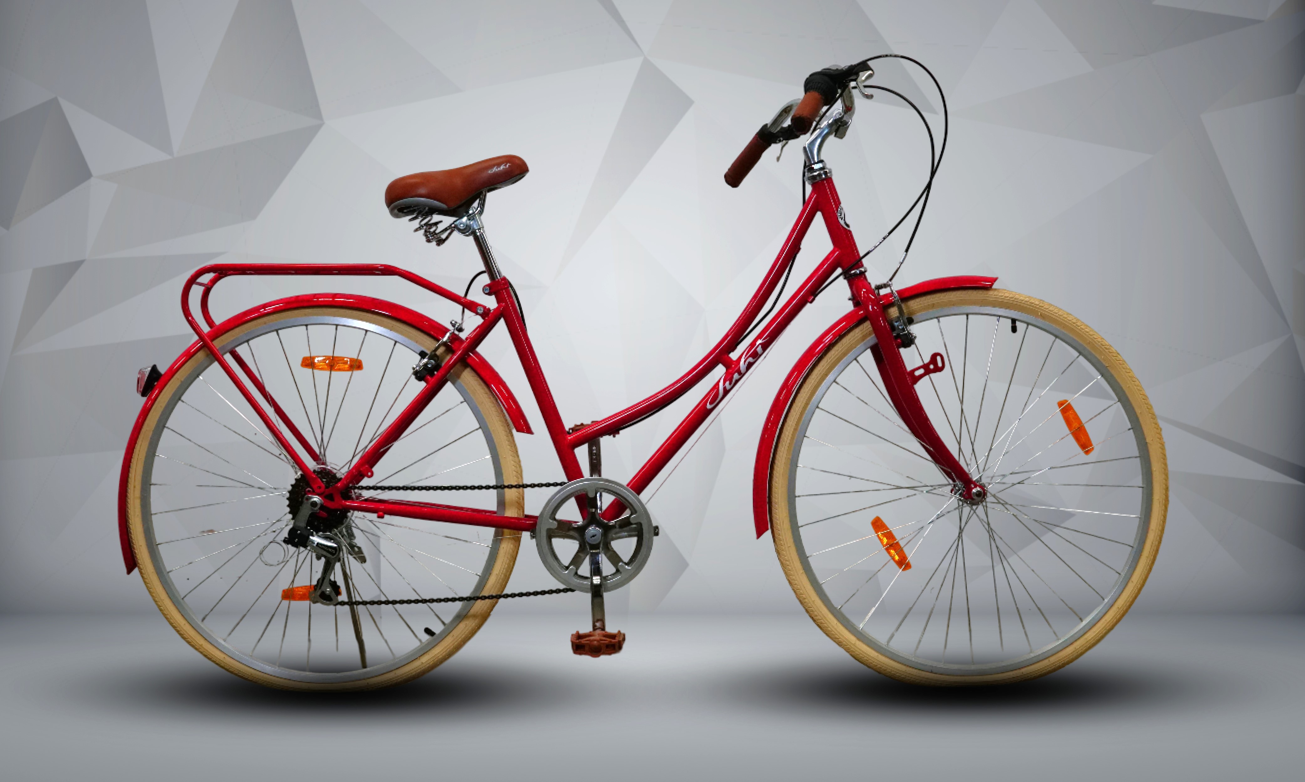 JUHI Women’s Metropolitan City Bike | 6-Speed Hybrid, 700C Wheels, Red, V-Brakes