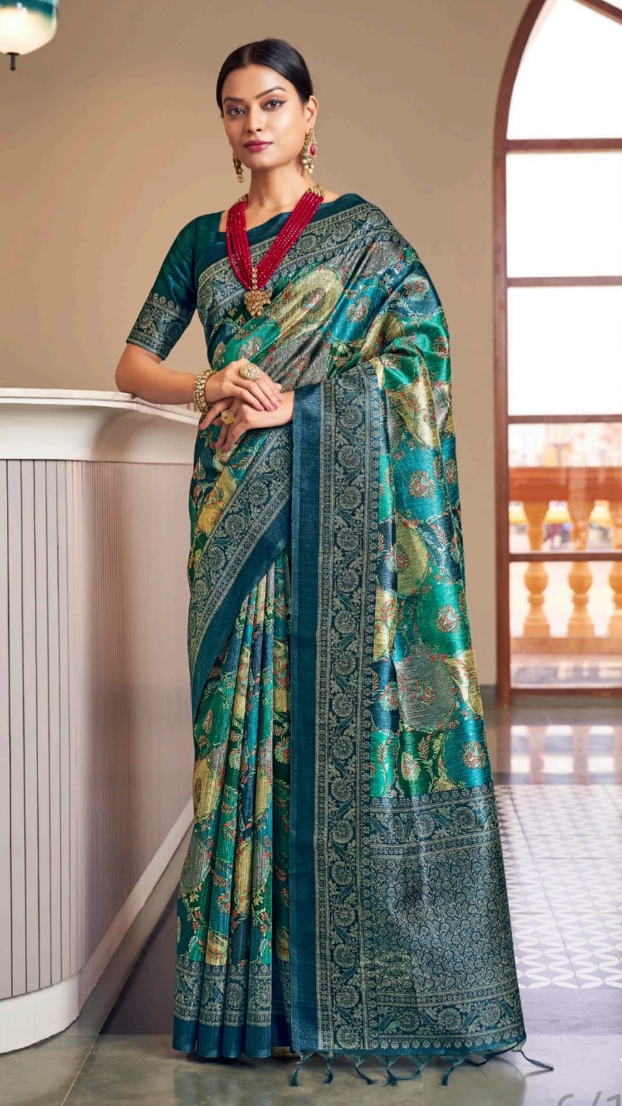 Elegant Green Satin Saree