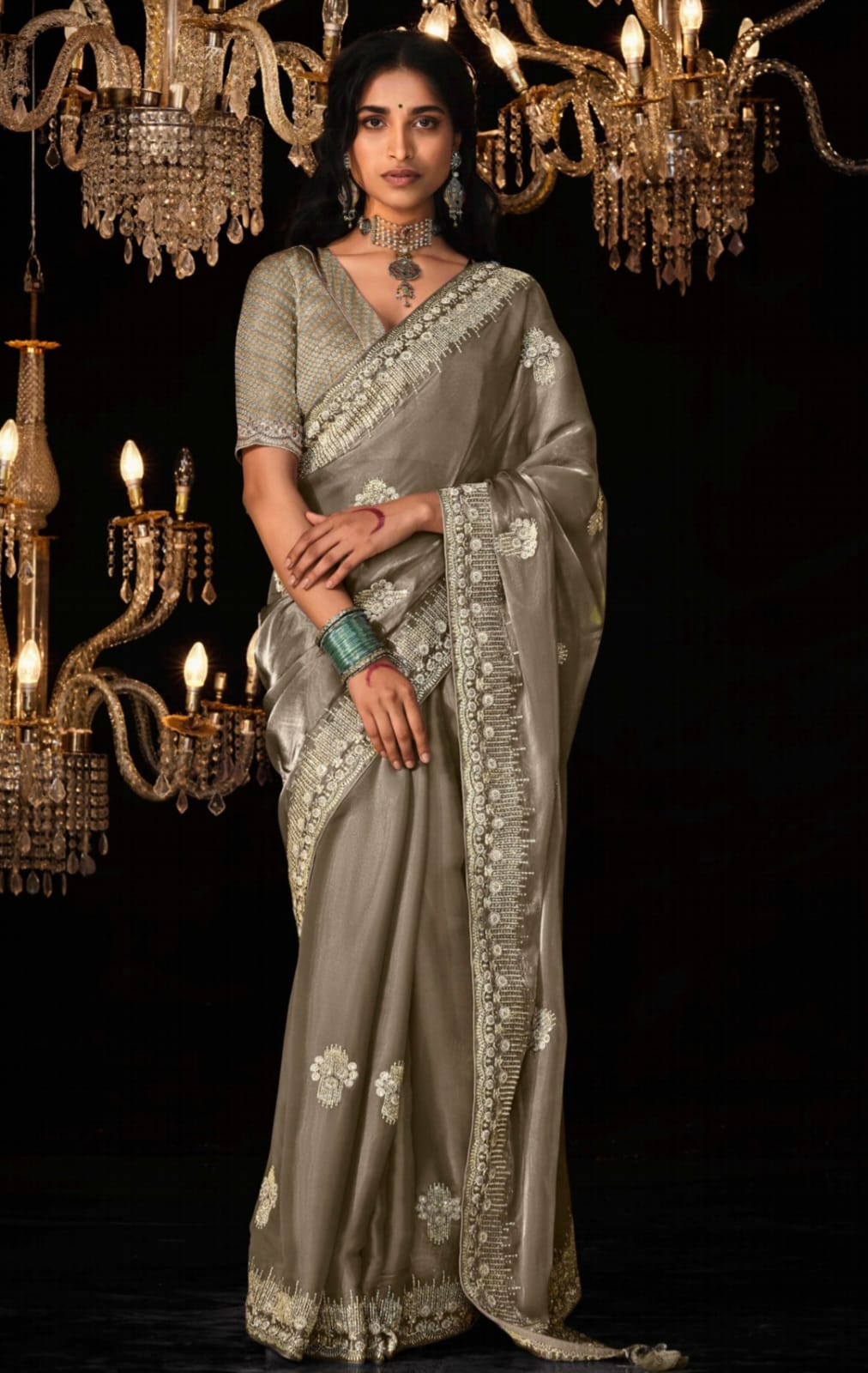 Elegant Grey Designer Saree
