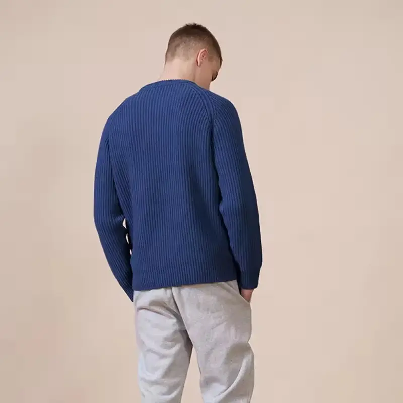 Navy Blue Ribbed Knit Sweater