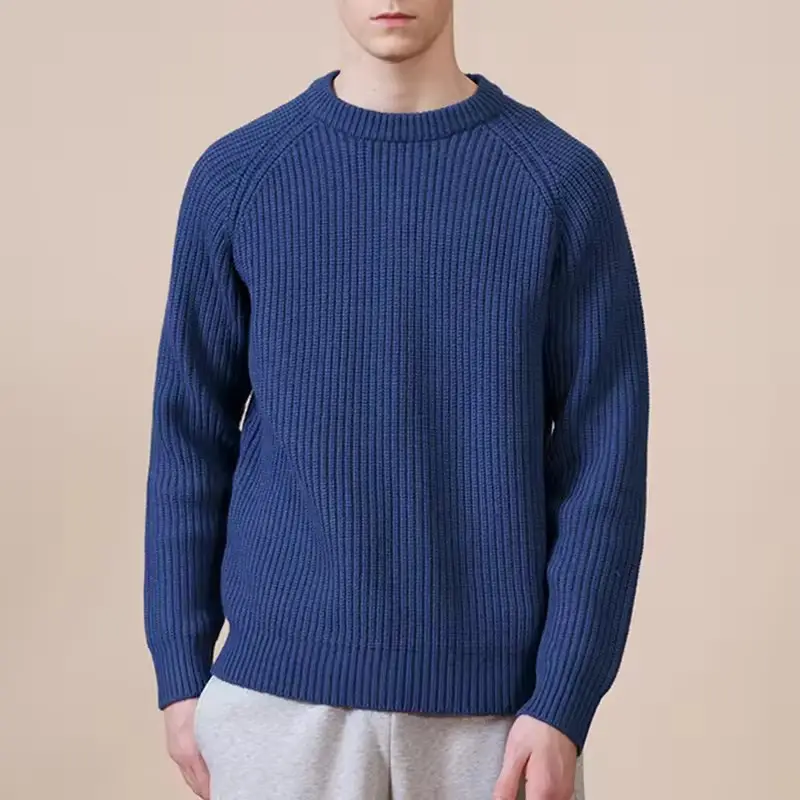 Navy Blue Ribbed Knit Sweater